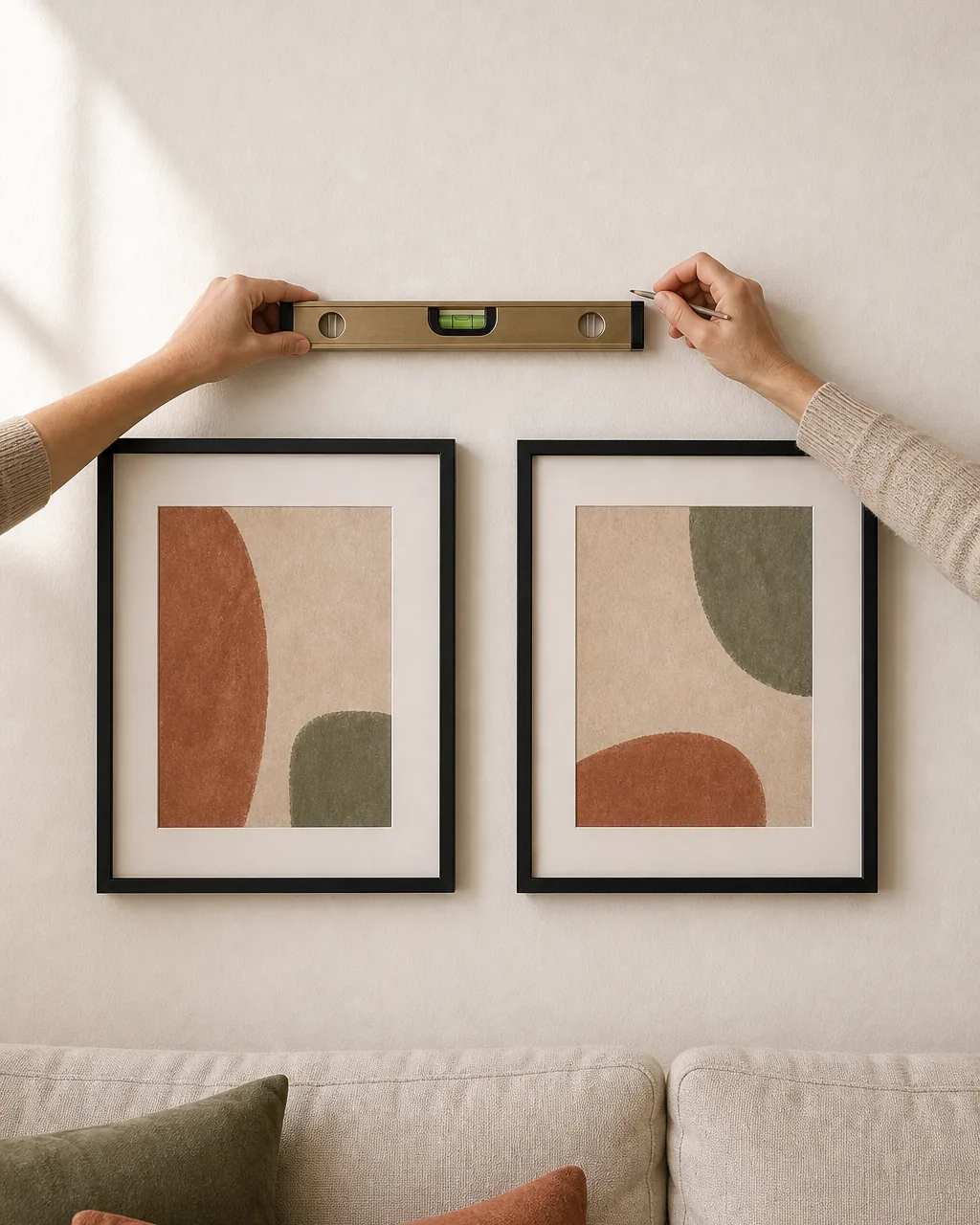 A photo for idea 9: hang the bottom row first and build upward