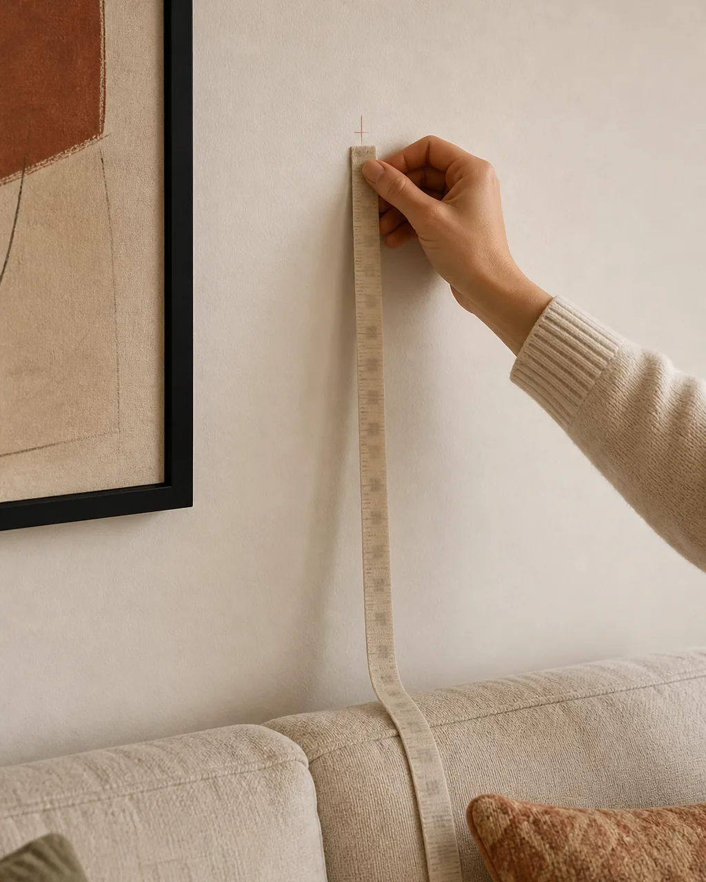 A photo for idea 3: anchor the mass around eye-line (57 to 60 inches), not sofa-top