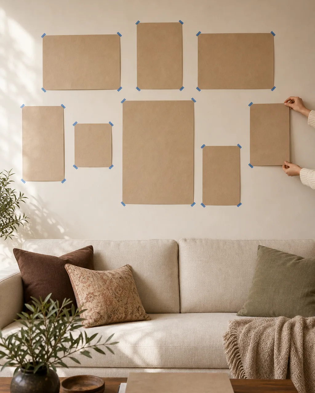 A photo for idea 2: cut paper rectangles to each frame's exact size and tape them up first