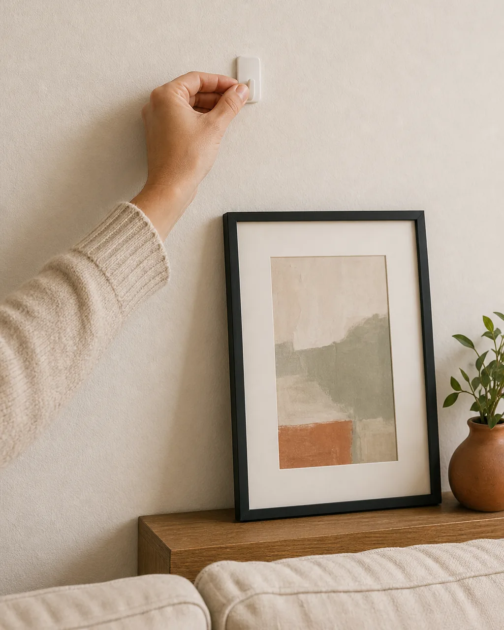 A photo for idea 11: use removable adhesive hooks for rentals under 8 pounds each
