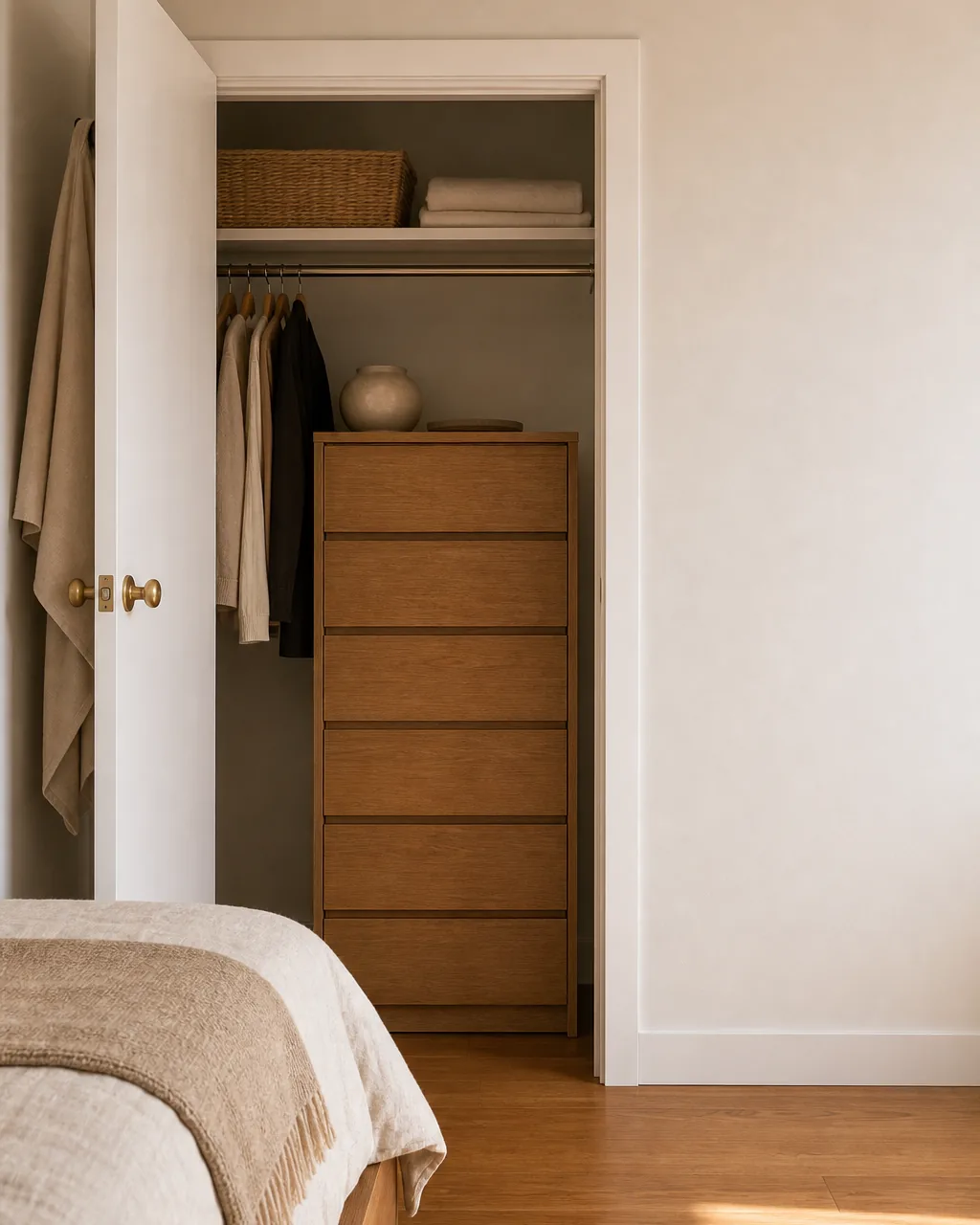A photo for idea 7: move the dresser into the closet — give the bedroom a wall back