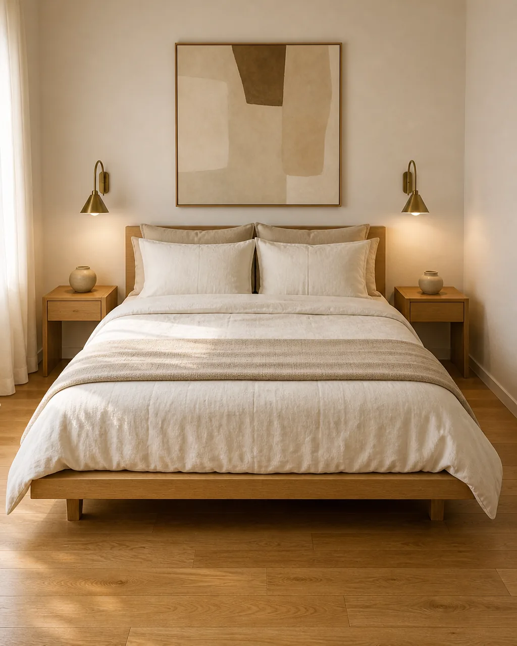 A photo for idea 1: float the bed off all three walls so you can make it from both sides