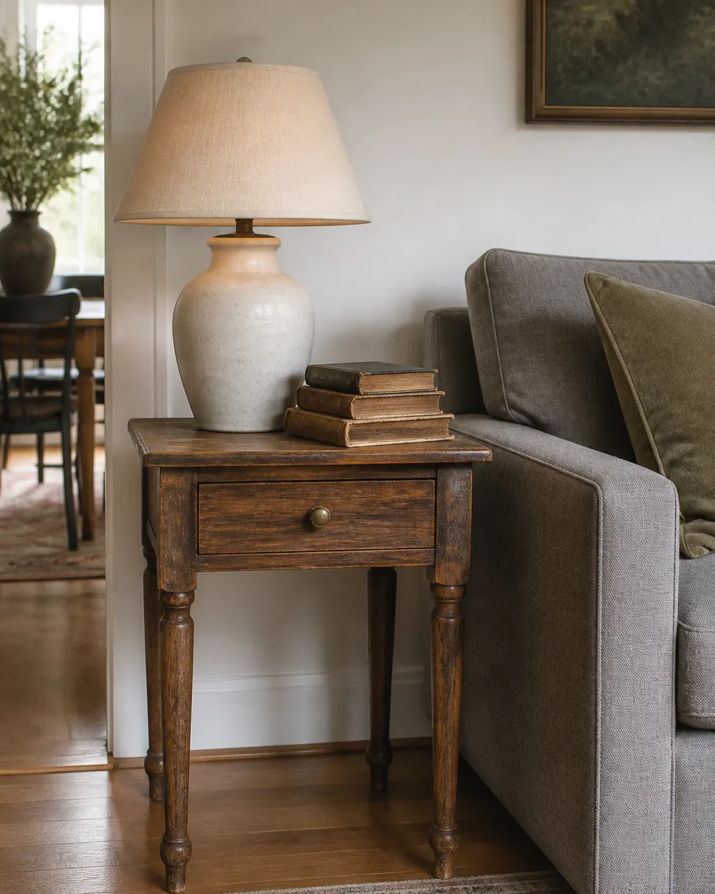 Bring in a vintage or secondhand piece in a warmly styled apartment